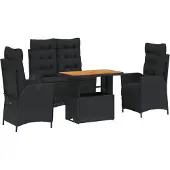 vidaXL 4-delige Tuinset met kussens poly rattan zwart