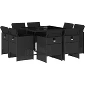 vidaXL 9-delige Tuinset poly rattan zwart