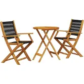 vidaXL 3-delige Bistroset polypropeen en massief hout zwart