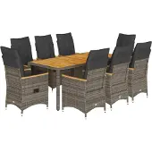 vidaXL 9-delige Tuinset met kussens poly rattan grijs