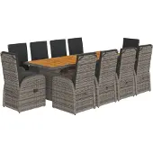 vidaXL 11-delige Tuinset met kussens poly rattan grijs