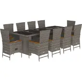 vidaXL 11-delige tuinset met kussens, grijs, polyrotan