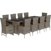 vidaXL 11-delige tuinset met kussens, grijs, polyrotan