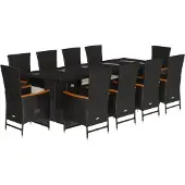 vidaXL 11-delige Tuinset met kussens poly rattan zwart