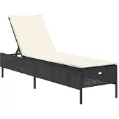 vidaXL Ligbed met kussen poly rattan zwart