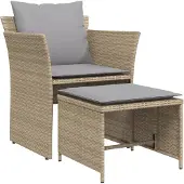 vidaXL Tuinstoel met voetenbank poly rattan beige