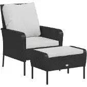 vidaXL Tuinstoel met voetenbank poly rattan zwart