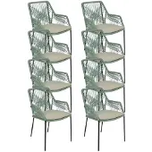 BUITEN living Seville dining tuinstoel stapelbaar set van 8 | touw + staal | mint 1 persoon
