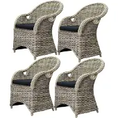 AVH-Collectie 4 stuks Macau dining tuinstoel met handgat naturel rotan