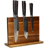 Shinrai Japan - Messenset met Blok – 6 delig – Koksmes - Mes - Hammered RVS - Magnetisch Messenblok Dubbelzijdig