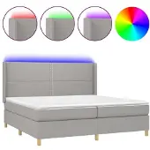 vidaXL Boxspring met matras en LED stof lichtgrijs 200x200 cm