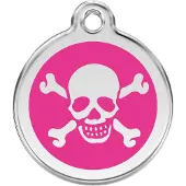 Red Dingo Cross Bone Hot Pink roestvrijstalen hondenpenning large/groot dia. 3,8 cm