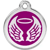Red Dingo Angel Wings Purple roestvrijstalen hondenpenning small/klein dia. 2 cm