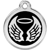 Red Dingo Angel Wings Black roestvrijstalen hondenpenning large/groot dia. 3,8 cm