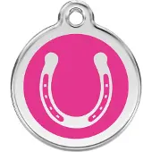 Red Dingo Horse Shoe Hot Pink roestvrijstalen hondenpenning large/groot dia. 3,8 cm