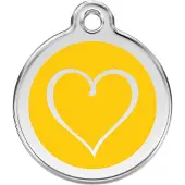 Red Dingo Tribal Heart Yellow roestvrijstalen hondenpenning large/groot dia. 3,8 cm