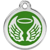 Red Dingo Angel Wings Green roestvrijstalen hondenpenning large/groot dia. 3,8 cm