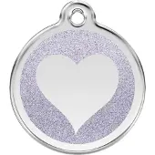 Red Dingo Heart Silver glitter hondenpenning medium/gemiddeld dia. 3 cm