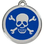Red Dingo Cross Bone Navy roestvrijstalen hondenpenning large/groot dia. 3,8 cm