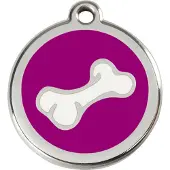Red Dingo Comic Bone Purple roestvrijstalen hondenpenning medium/gemiddeld dia. 3 cm