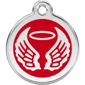 Red Dingo Angel Wings Red roestvrijstalen hondenpenning medium/gemiddeld dia. 3 cm