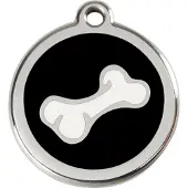 Red Dingo Comic Bone Black roestvrijstalen hondenpenning large/groot dia. 3,8 cm