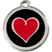 Red Dingo Heart Black Black / Red roestvrijstalen hondenpenning medium/gemiddeld dia. 3 cm