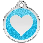 Red Dingo Heart Aqua glitter hondenpenning medium/gemiddeld dia. 3 cm