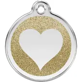 Red Dingo Heart Gold glitter hondenpenning medium/gemiddeld dia. 3 cm