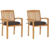vidaXL Tuinstoelen 2 st met taupe kussens massief teakhout