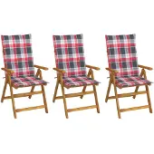 vidaXL Tuinstoelen 3 st inklapbaar met kussens massief acaciahout