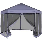 vidaXL Partytent met zijwanden pop-up zeshoekig 3,6x3,1 m donkerblauw