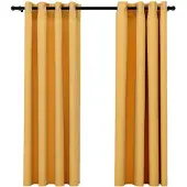 vidaXL Gordijnen linnen-look verduisterend ogen 2 st 140x175 cm geel