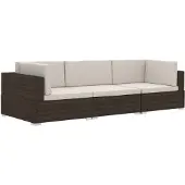 vidaXL 3-delige Loungeset met kussens poly rattan bruin