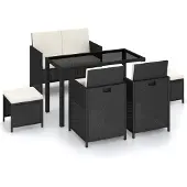 vidaXL 6-delige Tuinset met kussens poly rattan zwart