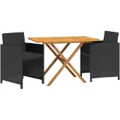 vidaXL 3-delige Tuinset met kussens zwart