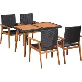 vidaXL 5-delige tuinsets, polyrotan, zwart en bruin