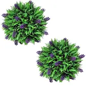 vidaXL 2-delige Kunstbuxussenset bolvormig met lavendel 28 cm