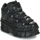 New rock zwart leren enkellaarzen Goth-WALL106-S13