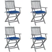 vidaXL Tuinstoelen 4 st inklapbaar met kussens massief acaciahout
