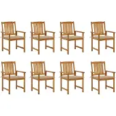 vidaXL Tuinstoelen 8 st met kussens massief acaciahout