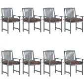 vidaXL Tuinstoelen 8 st met kussens massief acaciahout grijs