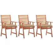 vidaXL Tuinstoelen 3 st met kussens massief acaciahout