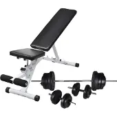 vidaXL Workout Bench With Barbell Dumbbell Set 60,5kg Zwart