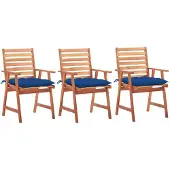 vidaXL Tuinstoelen 3 st met kussens massief acaciahout