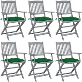 vidaXL Tuinstoelen 6 st inklapbaar met kussens massief acaciahout