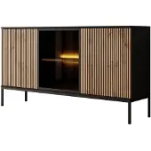 Meubella | Dressoir mat zwart 154x39x83cm met LED
