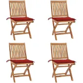vidaXL Tuinstoelen 4 st inklapbaar met kussens massief teakhout