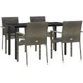 vidaXL 5-delige tuinset met kussens, zwart en grijs, van polyrotan