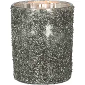 J-Line windlicht Glitter - glas - grijs - large